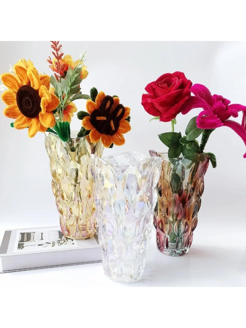 9.5 Inch Sparkle Light Heavy Glass Flower Vase Bohemian Style Perfect Home Deco
